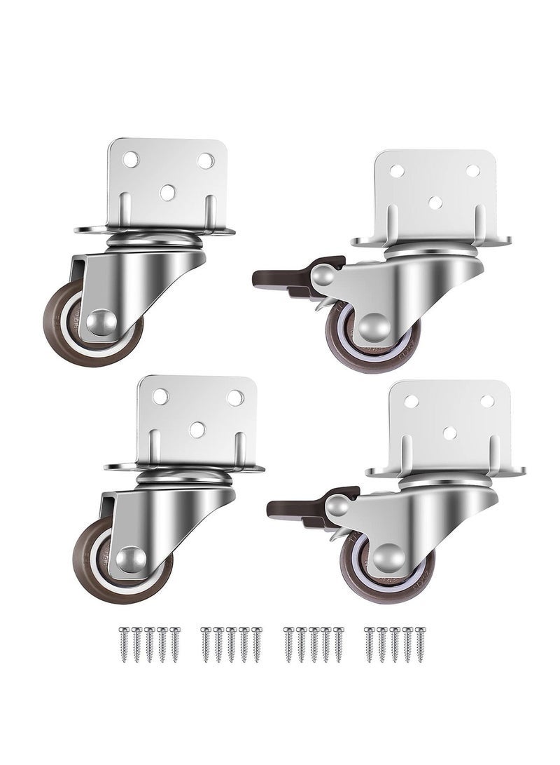 Bukela Swivel Casters, Pack of 4 No Floor Marks Silent Caster for Furniture, L-mounting Plate 25mm, Rubbered Wheels Suitable Flower Stands, Cribs (2 with Brakes & 2 Without Brakes) - Image 1
